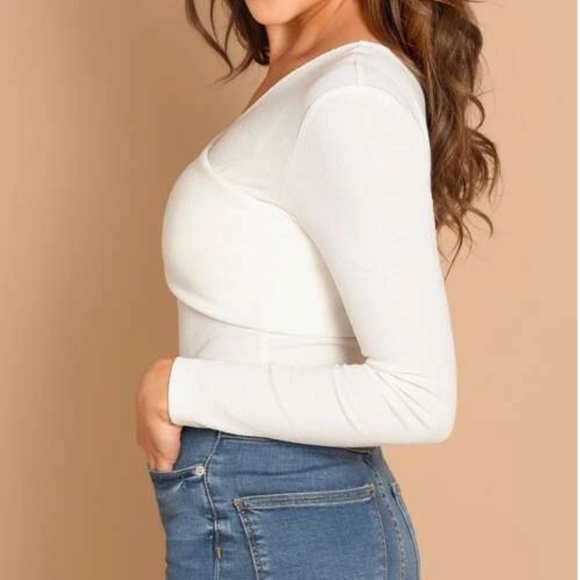 One Shoulder Ribbed Long Sleeve Top - Picture 2 of 5
